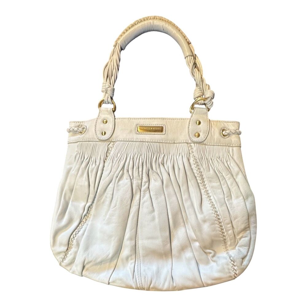 VTG Isabella Fiore Handbag White Pleated Leather Braided Shoulder Strap Magnet